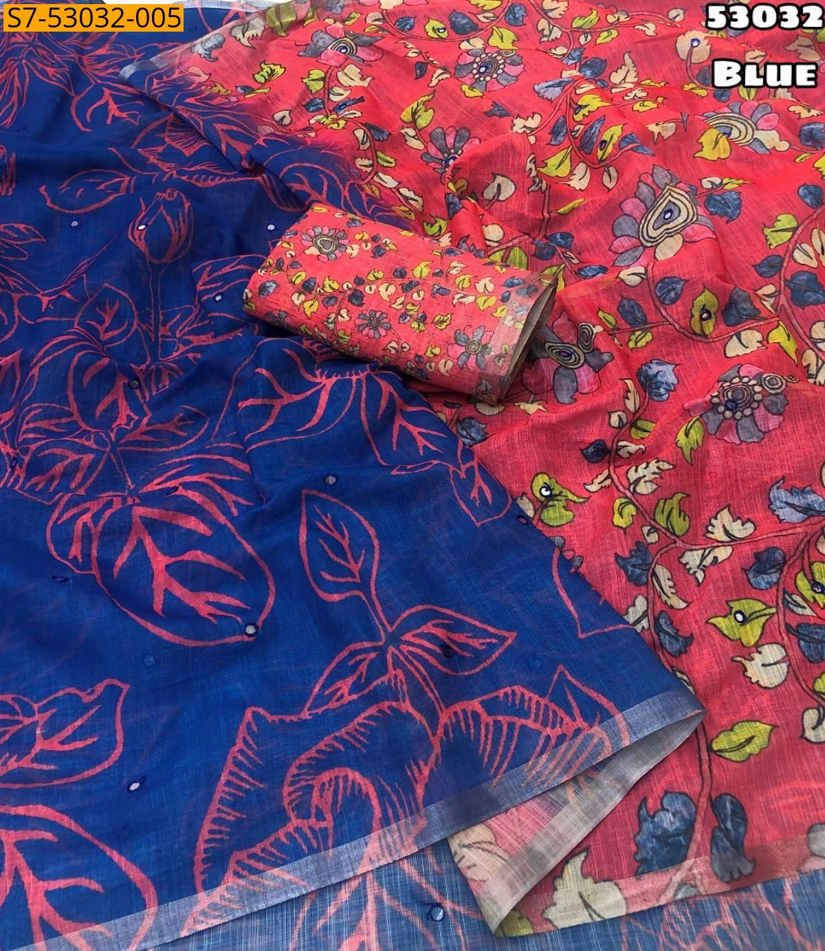 Blue Fancy Soft lenin Saree