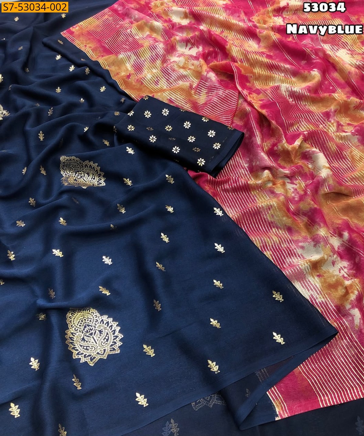 Navy blue Fancy Moss Chiffon Saree