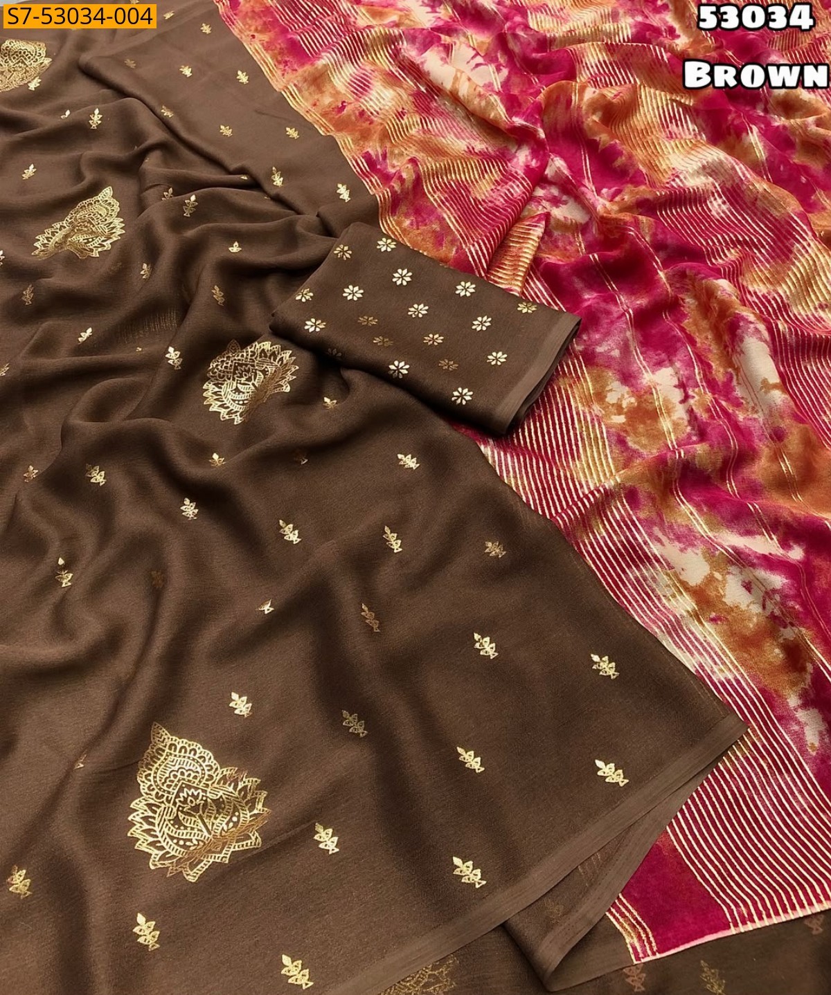 Brown Fancy Moss Chiffon Saree