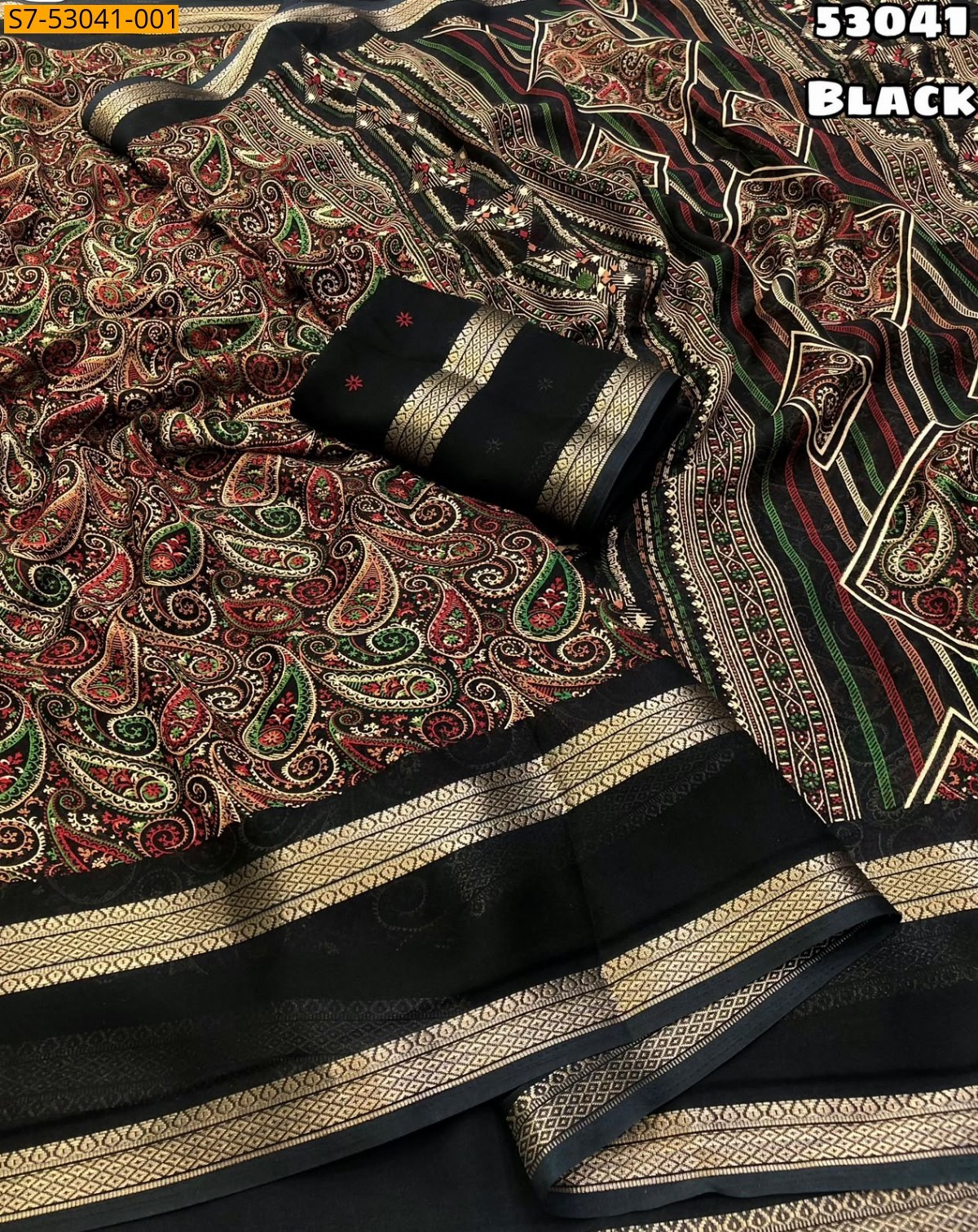 Black Fancy Soft Moss Chiffon Saree