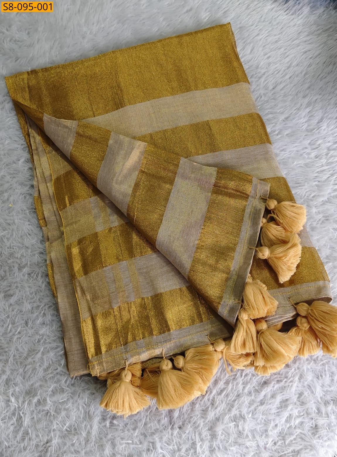 Off White Fancy Linen Tissue Gold Saree