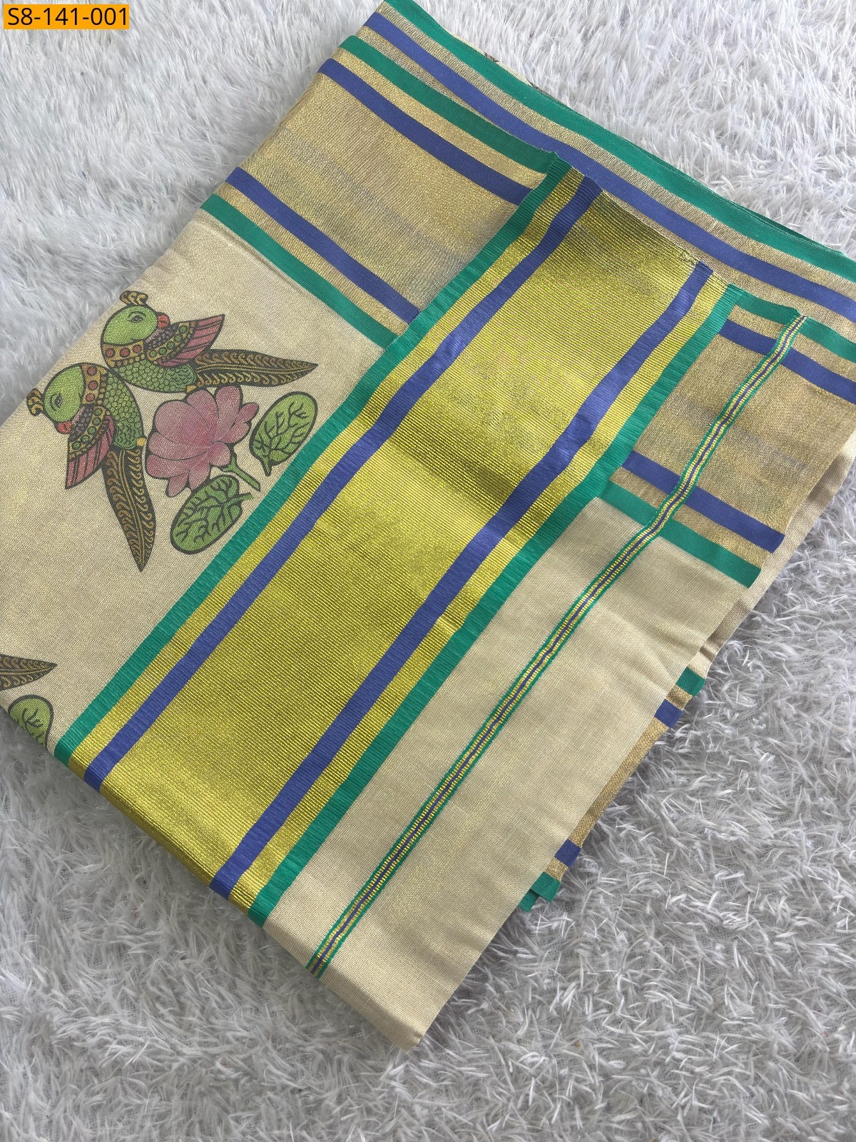 Gold With Green Fancy Tissue saree