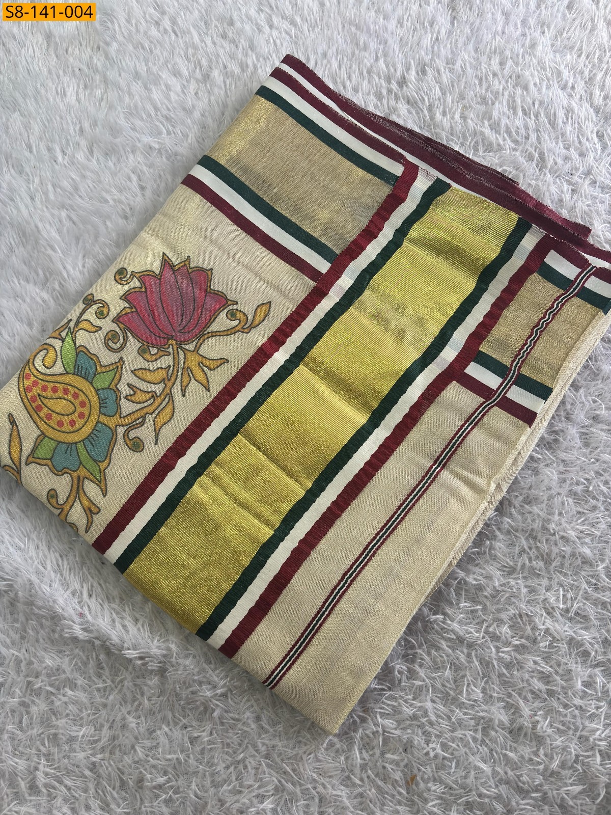 Gold With Maroon Fancy Tissue saree