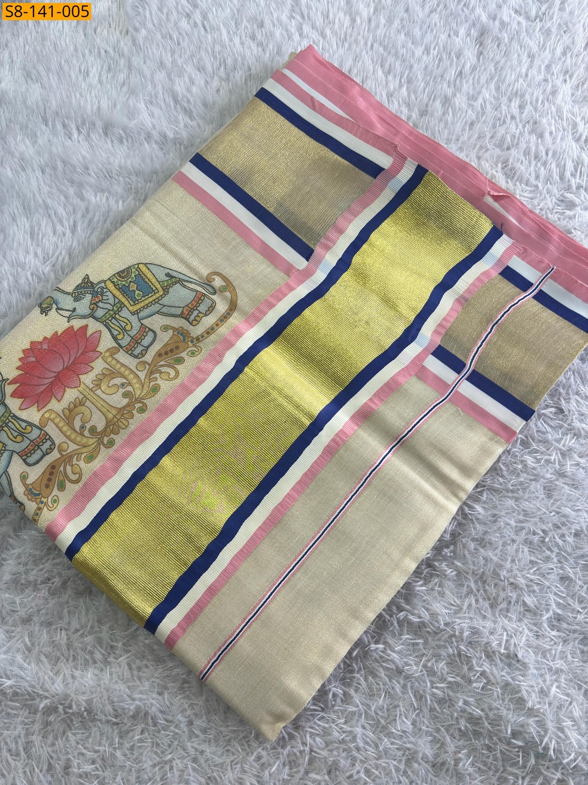 Gold With Pink Fancy Tissue saree