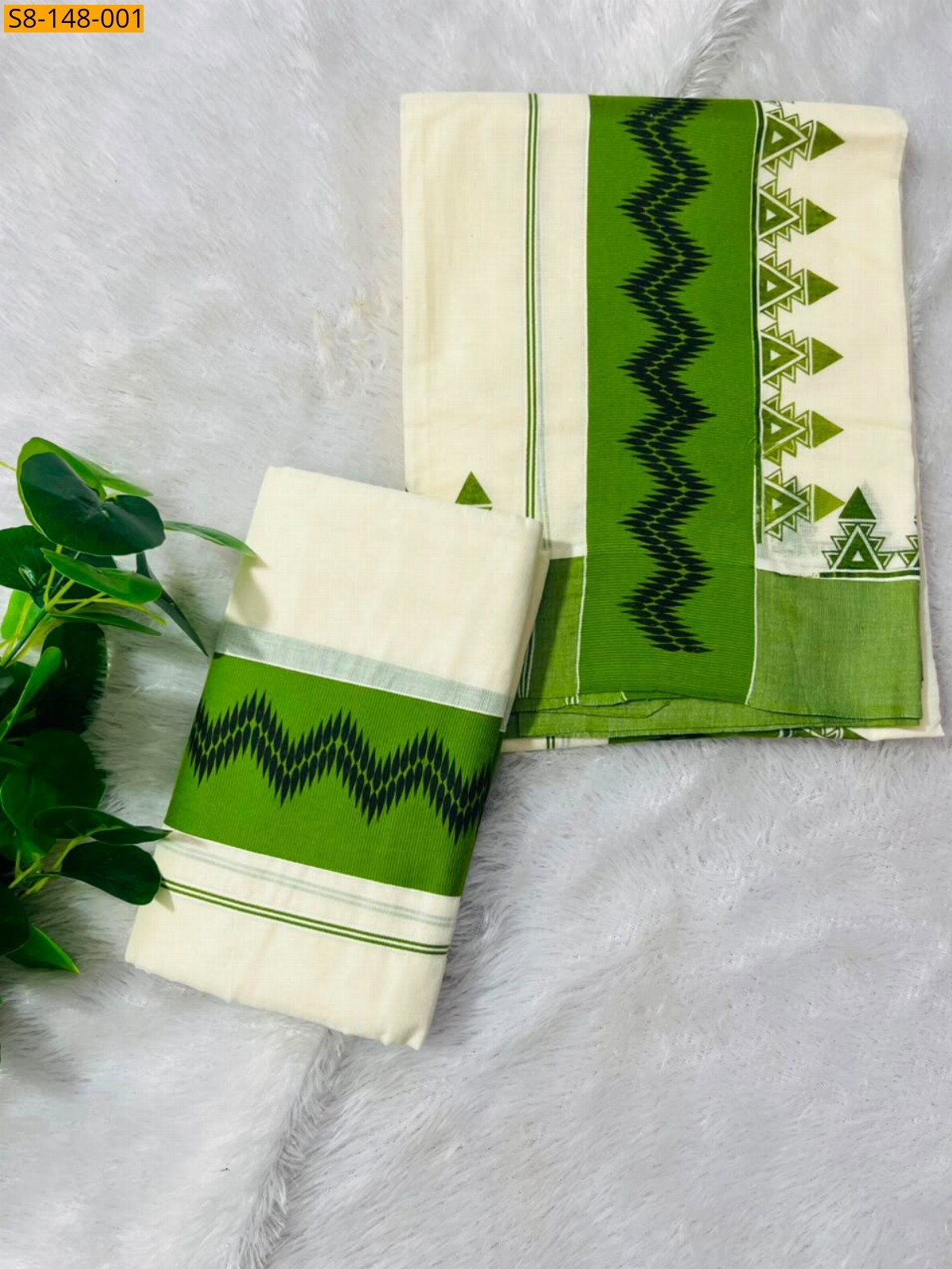 Green Fancy kattikara temple printed set mundu