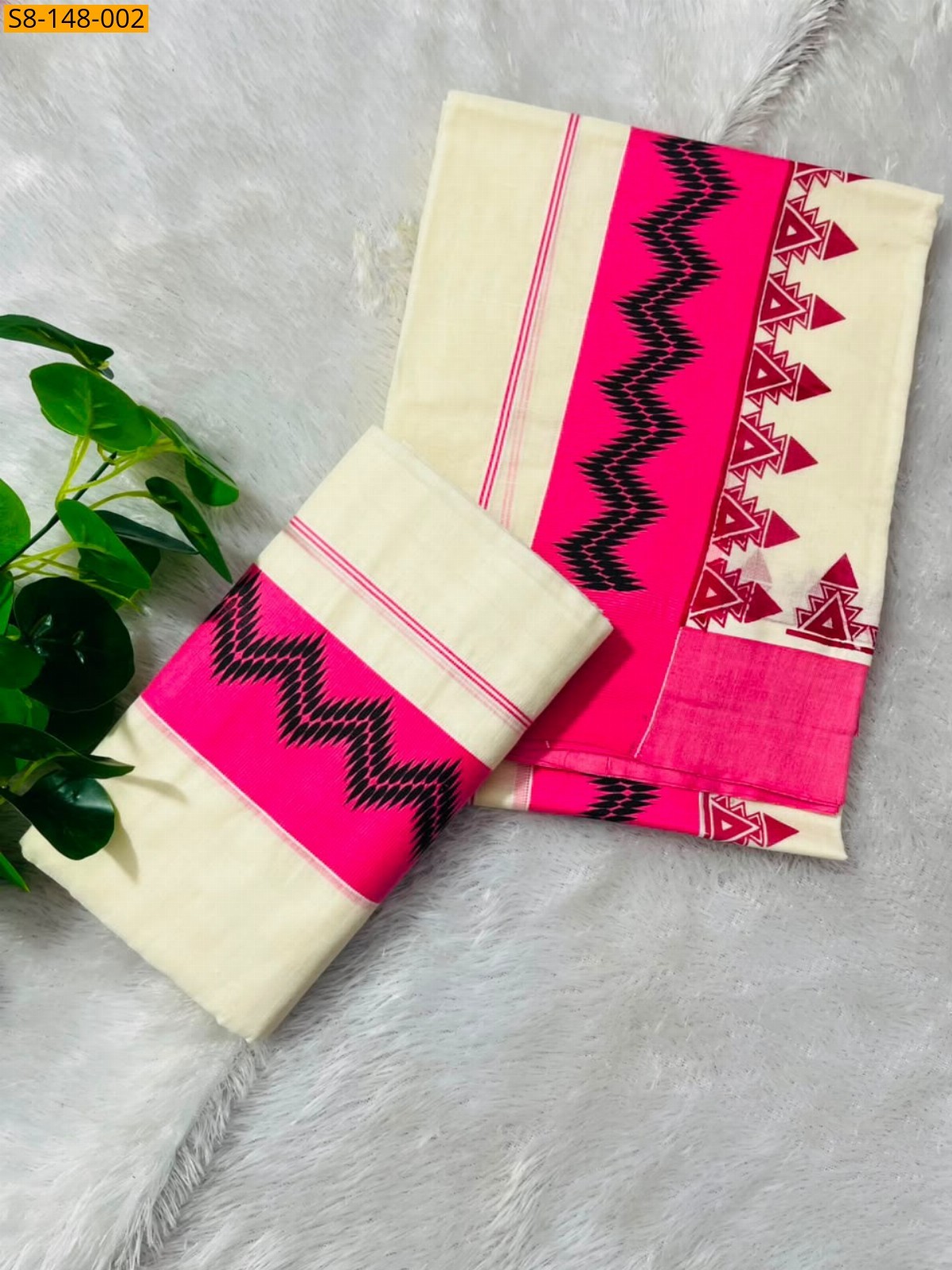 Pink Fancy kattikara temple printed set mundu