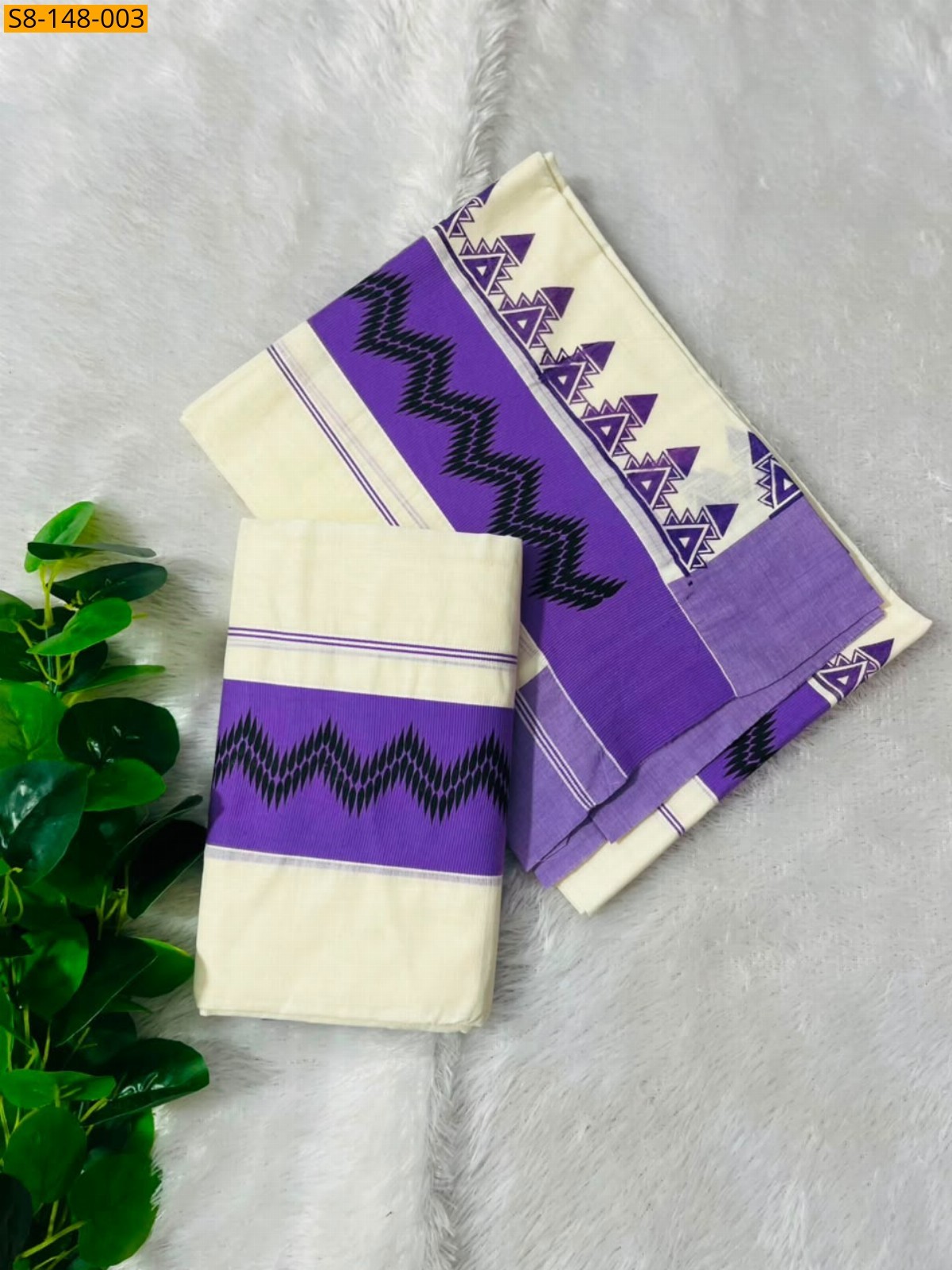Lavender Fancy kattikara temple printed set mundu