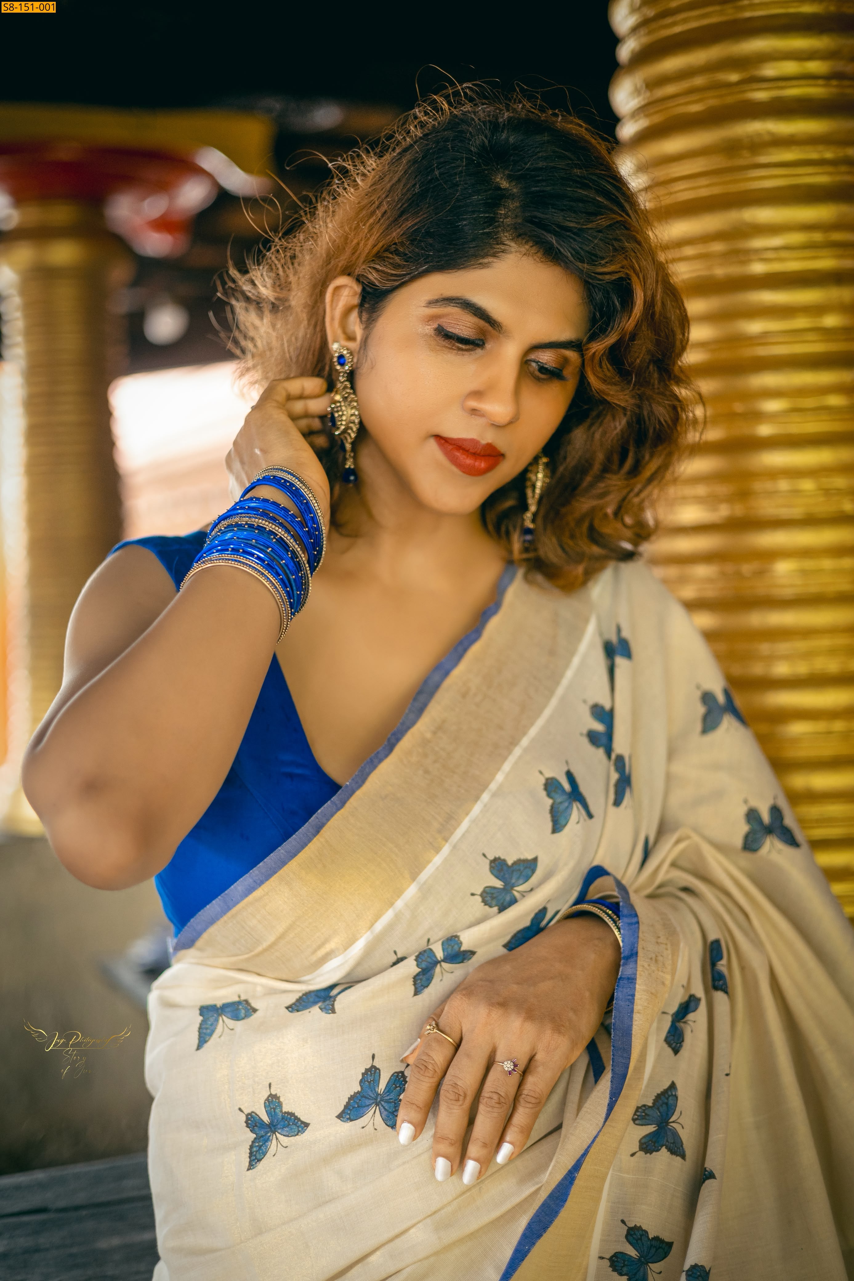 White Fancy Golden tissue printed saree 
