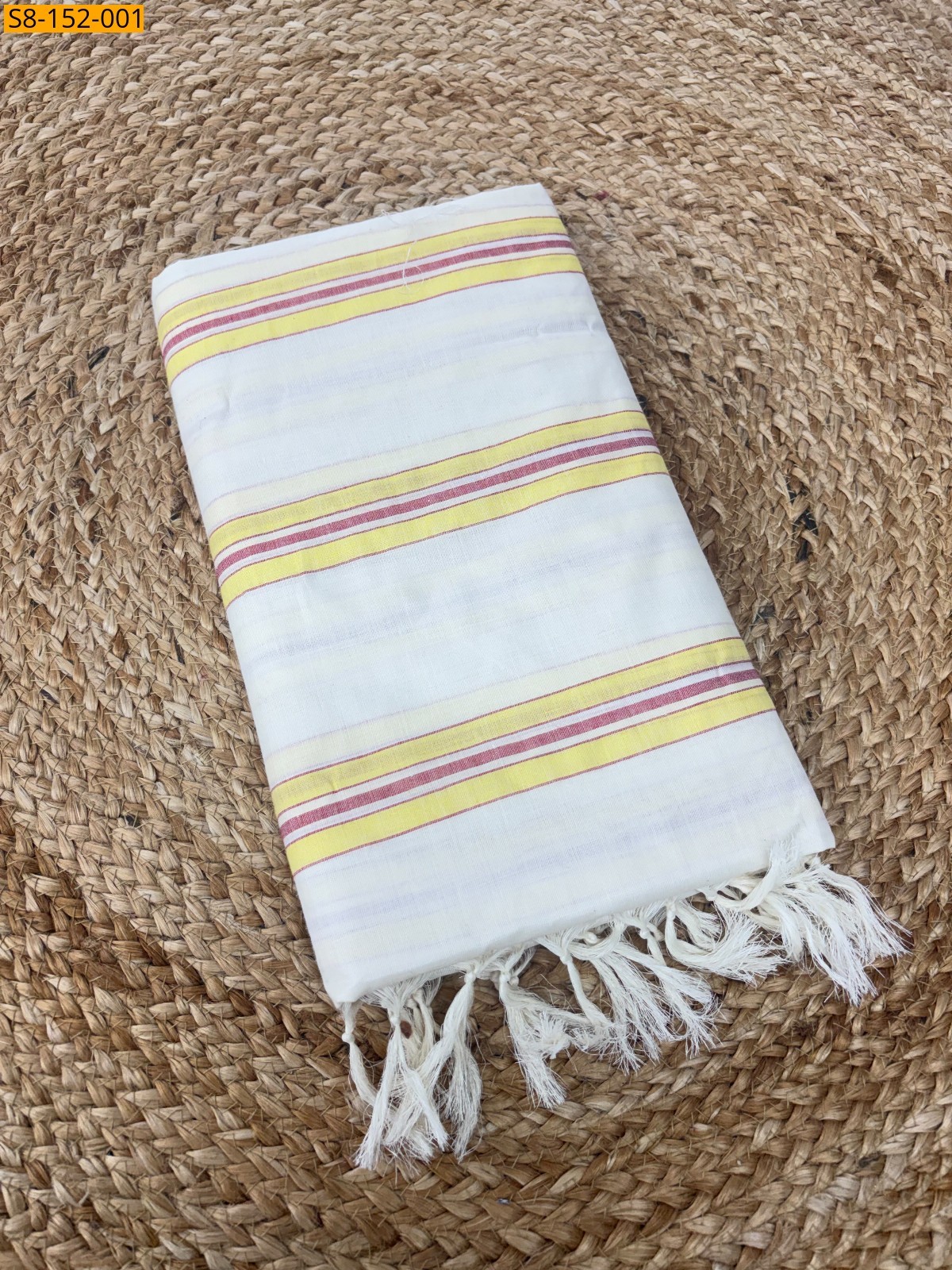 White Fancy Mulloth Stripes Saree