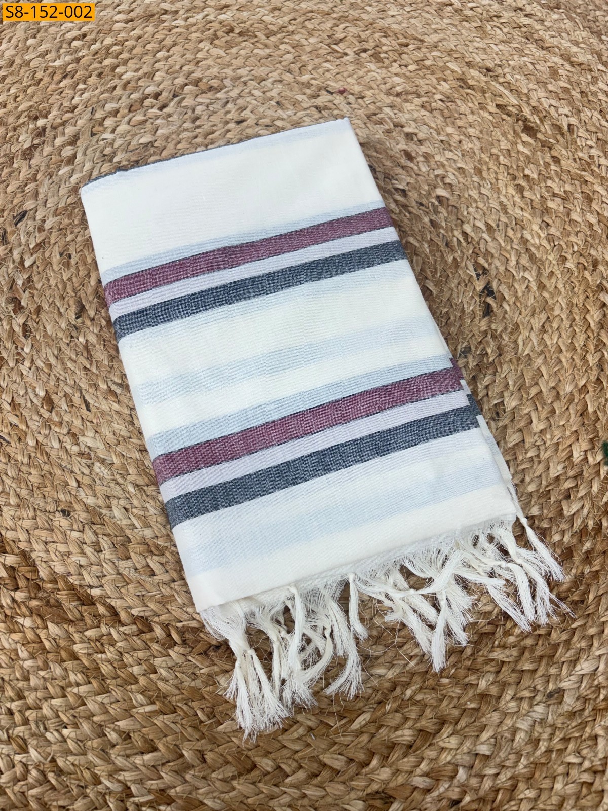 White Fancy Mulloth Stripes Saree