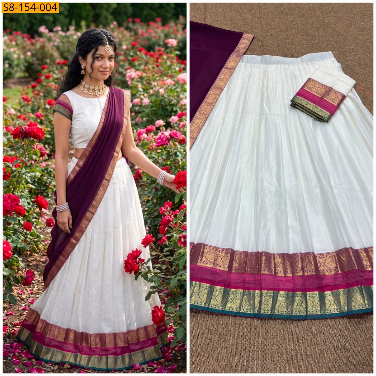 White Fancy Mul Cotton Davani Set