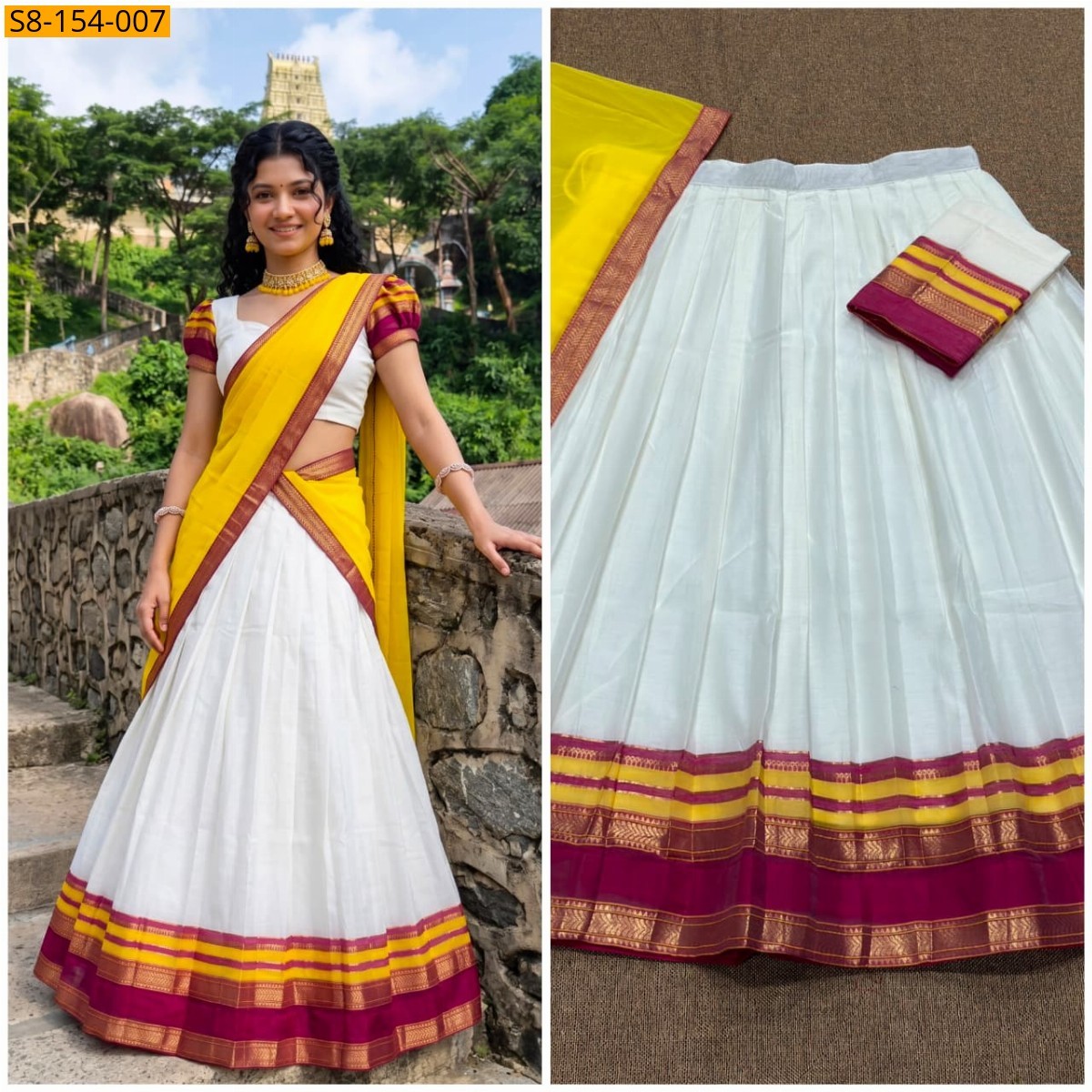 White Fancy Mul Cotton Davani Set